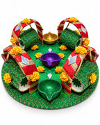 Green mehndi thaal with bangle arches