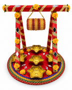 Decorated mehndi thaal jhoola red