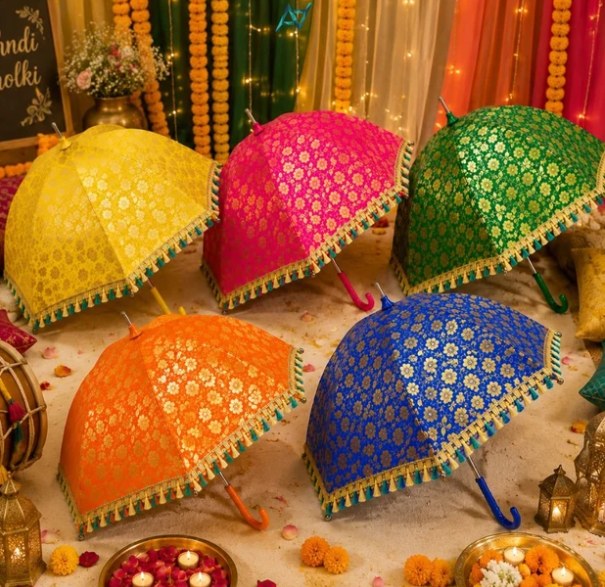 Set of colourful mehndi umbrellas