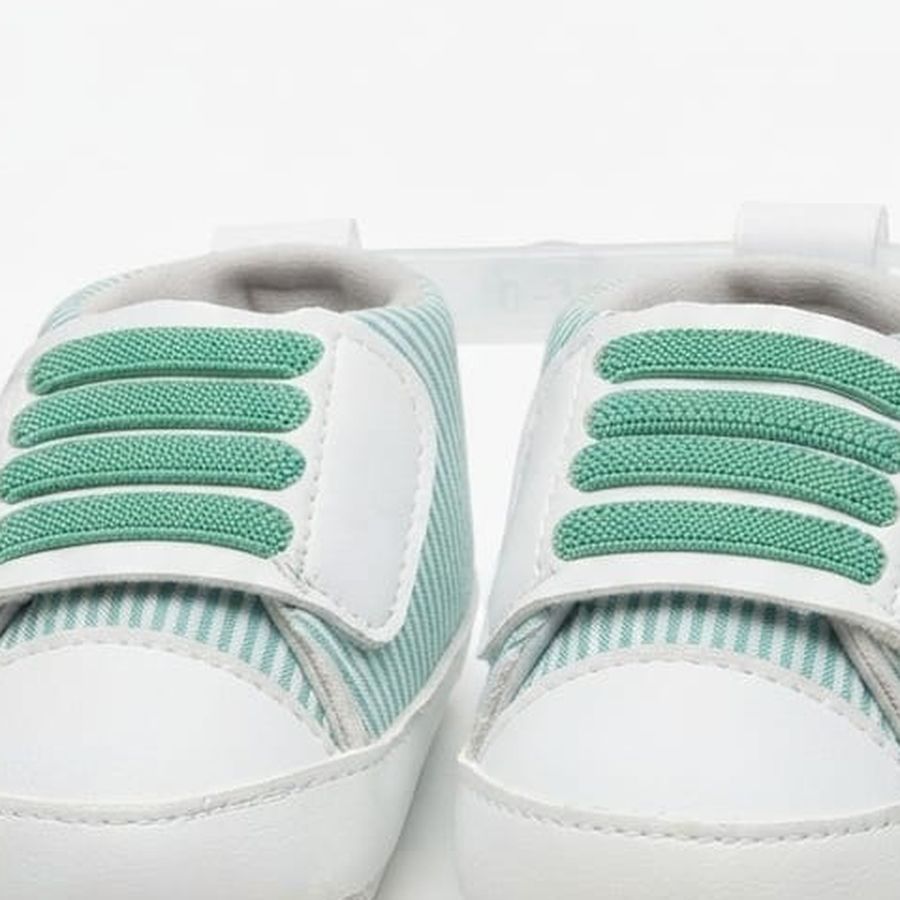 Mint Green Striped Velcro Baby Shoes design detail – soft sole baby shoes – Belinda Store