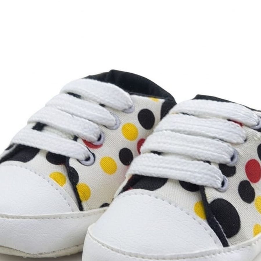 Multicolour Polka Dot Lace-Up Baby Sneakers design detail – soft sole baby shoes – Belinda Store
