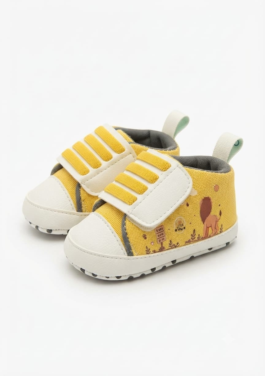 Mustard Jungle Print Velcro Baby Shoes soft sole prewalker for baby boys – Belinda Store