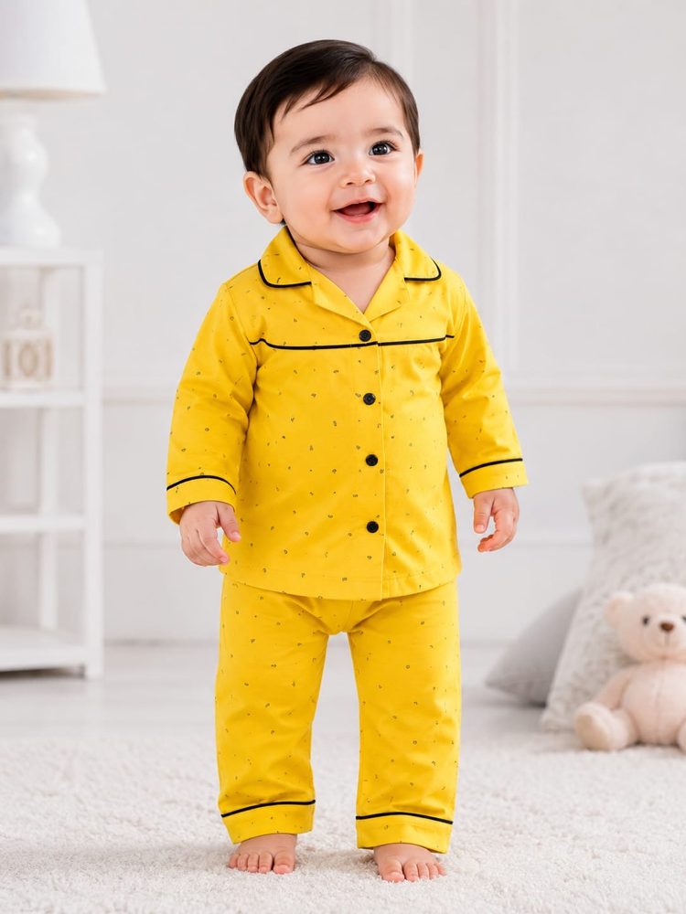 Mustard Yellow Baby Night Suit – 2-piece baby PJ's set 0-24 months – Belinda Store