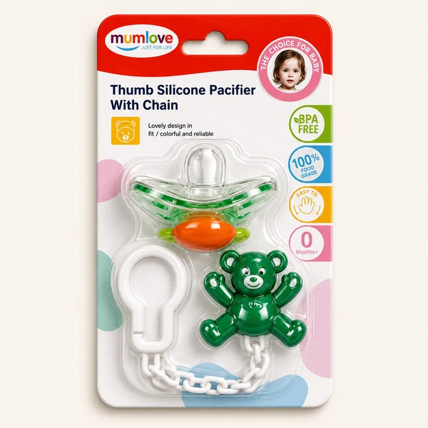 Thumb Silicone Pacifier with Chain | BPA-Free Baby Soother S
