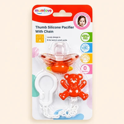 Thumb Silicone Pacifier with Chain | BPA-Free Baby Soother S