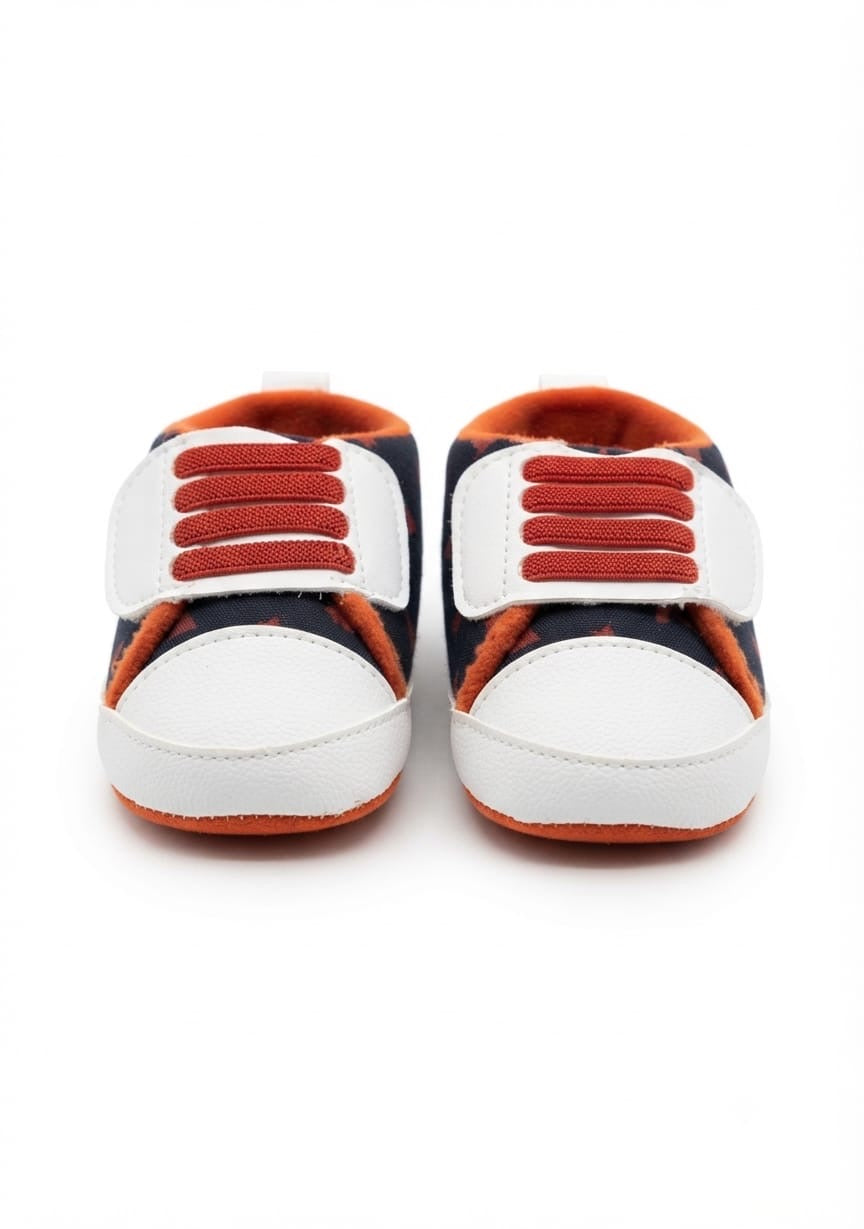 Navy & Orange Velcro Baby Sneakers soft sole prewalker for baby boys – Belinda Store