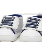 Navy Striped Lace-Up Baby Sneakers design detail – soft sole baby shoes – Belinda Store