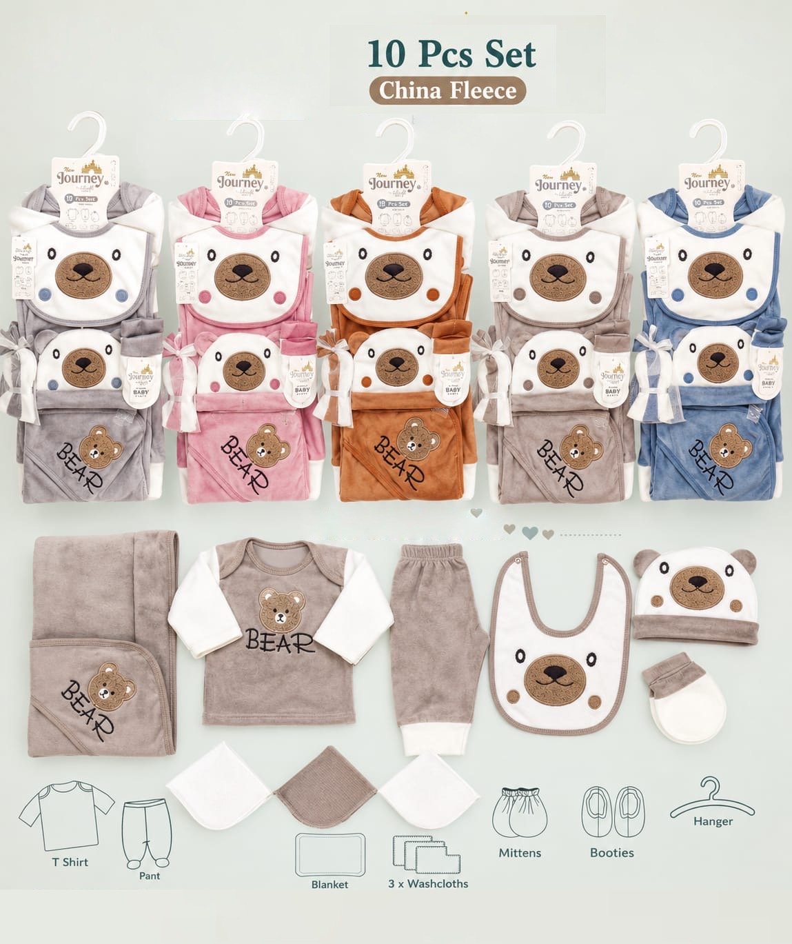 Newborn baby 10 pcs china fleece bear clothing gift set