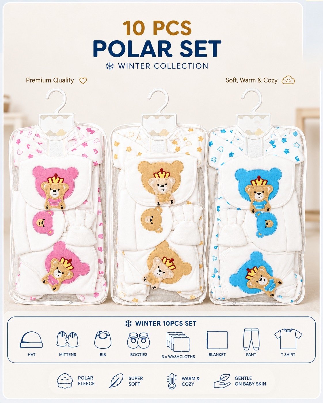 Newborn baby 10 pcs polar fleece winter set