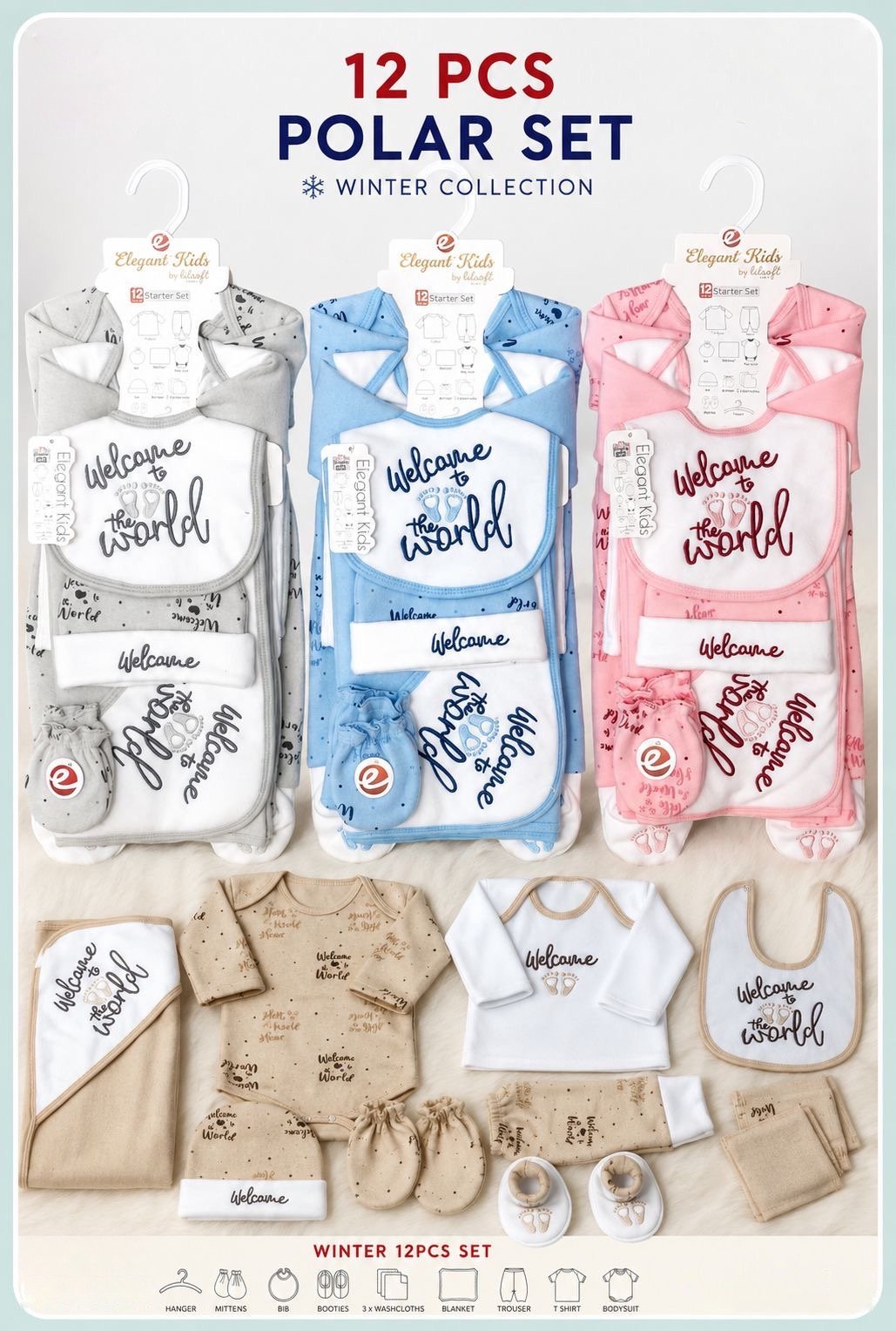 Newborn baby 12 pcs polar winter set welcome to the world