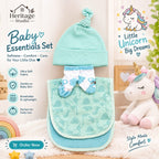 newborn baby essentials set mint cap socks and bib