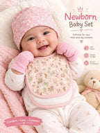 baby girl wearing pink floral newborn cap and bib set
