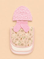 newborn baby girl set pink floral cap socks bib