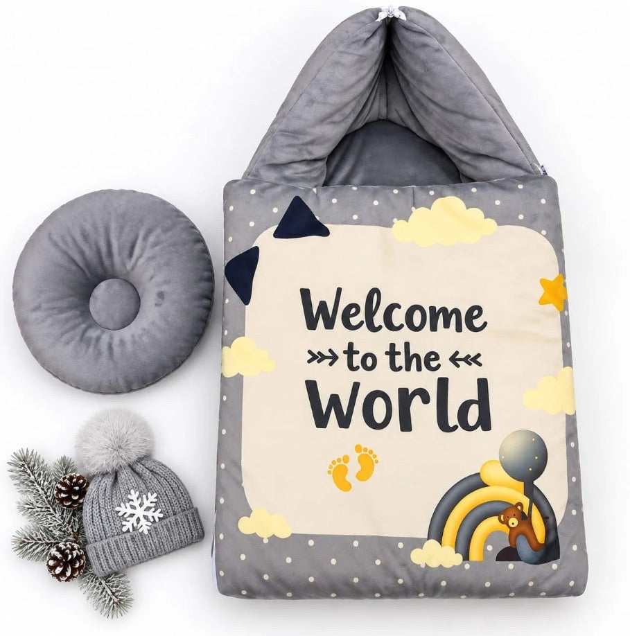 Newborn baby carry nest sleeping bag grey with pillow