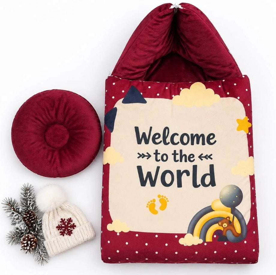Maroon newborn baby carry nest with pillow