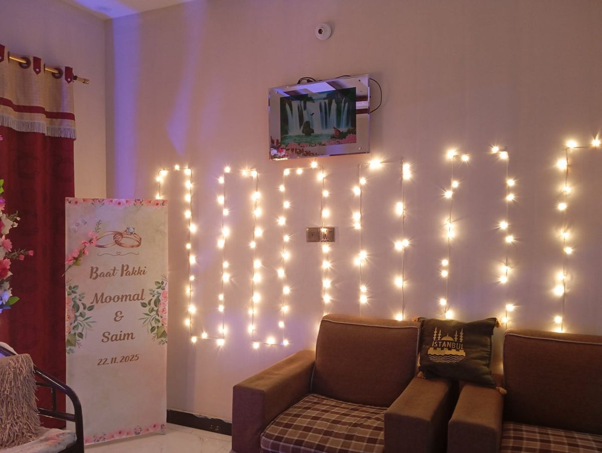 Nikkah decor floral arch fairy light wall Karachi – photo 3