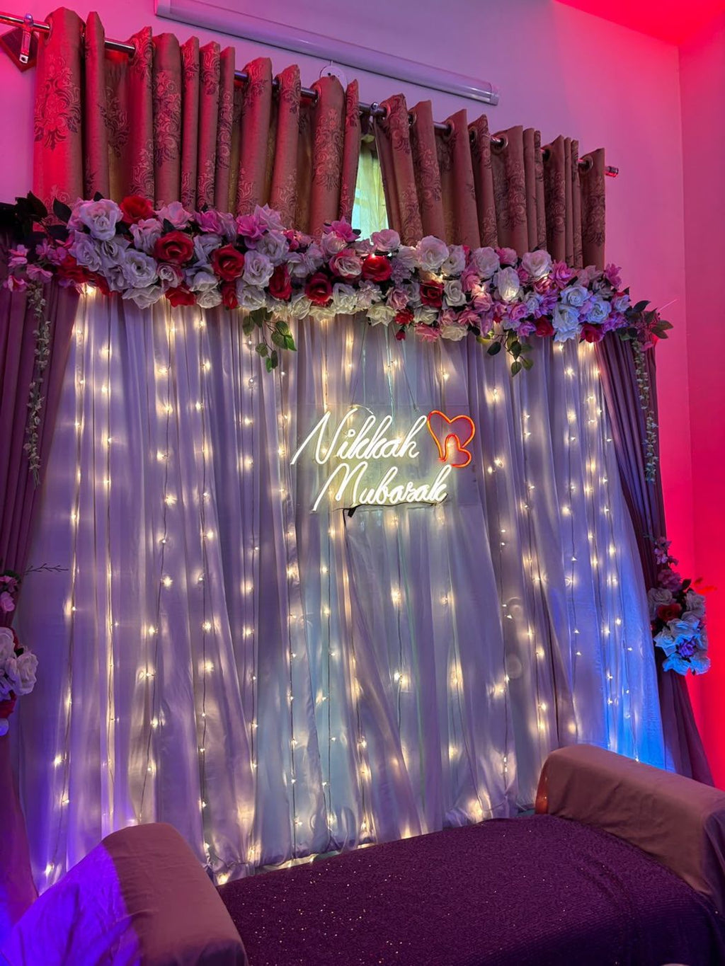 Nikkah Mubarak neon sign decor in Karachi by The Decorators – photo 2