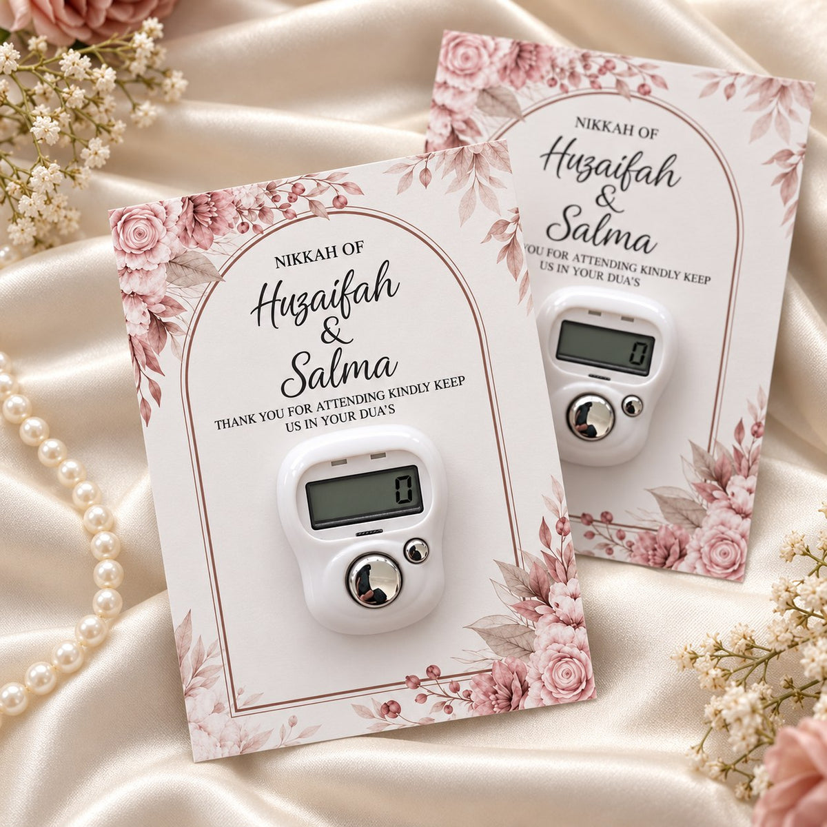 Customized tasbeeh counter Nikkah return gift cards