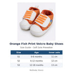 Orange Fish Print Velcro Baby Shoes size guide – soft sole baby shoes – Belinda Store