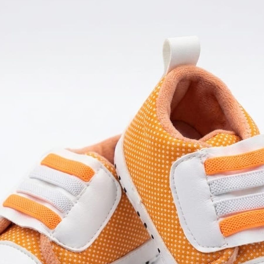 Orange Mesh Velcro Baby Sneakers design detail – soft sole baby shoes – Belinda Store