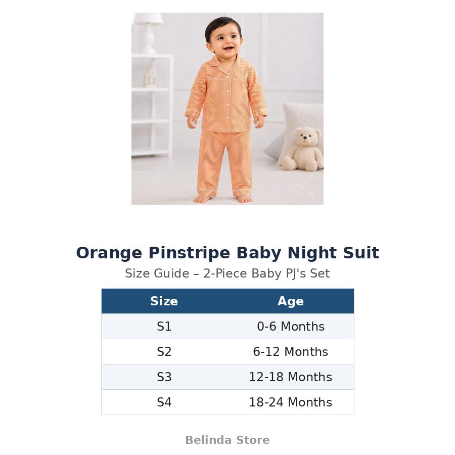 Orange Pinstripe Baby Night Suit size guide 0-24 months – Belinda Store