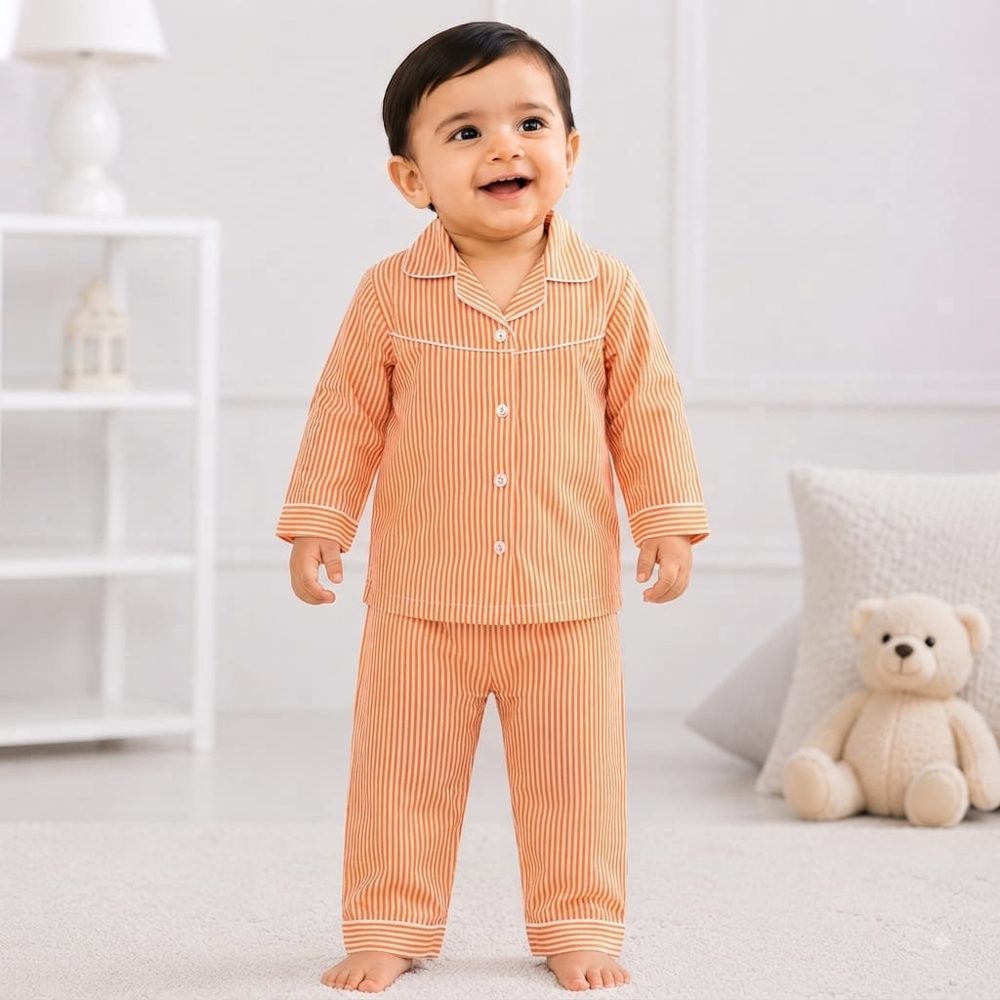 Orange Pinstripe Baby Night Suit – 2-piece baby PJ's set 0-24 months – Belinda Store