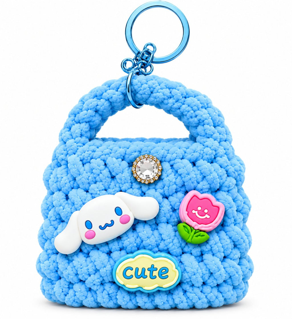 Pastel Blue Crochet Charm Bag