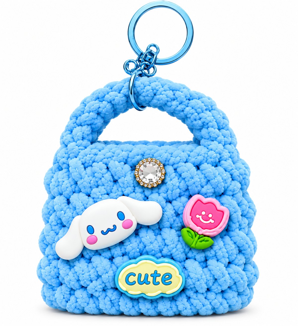 Pastel Blue Crochet Charm Bag
