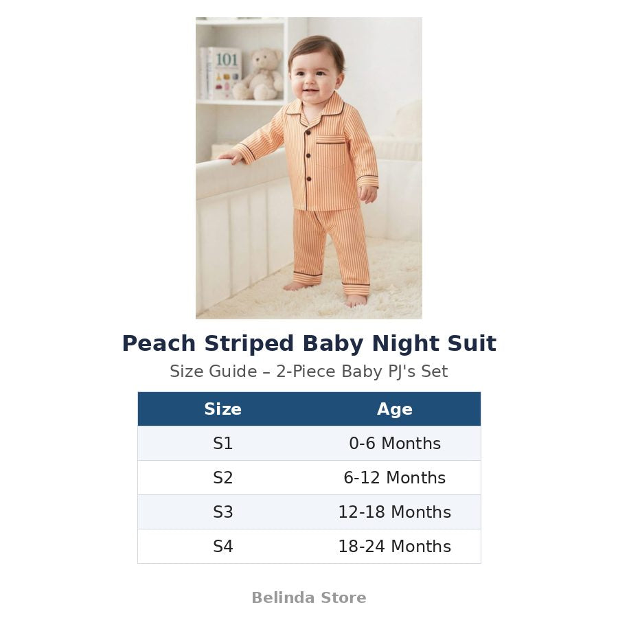 Peach Striped Baby Night Suit size guide 0-24 months – Belinda Store