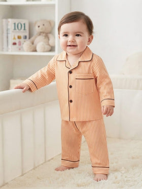 Peach Striped Baby Night Suit – 2-piece baby PJ's set 0-24 months – Belinda Store