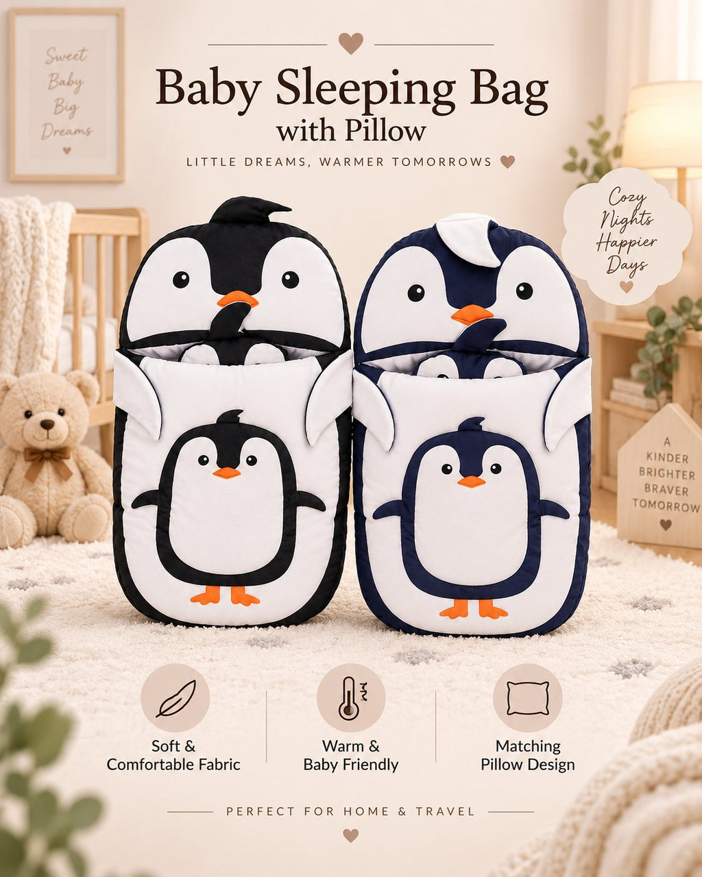 Penguin Baby Sleeping Bag With Pillow – Belinda Store Pakistan