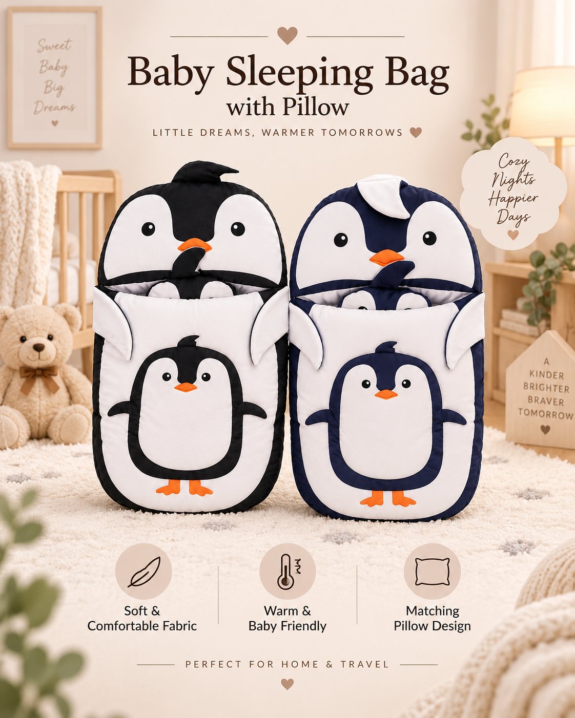 Penguin Baby Sleeping Bag With Pillow – Belinda Store Pakistan