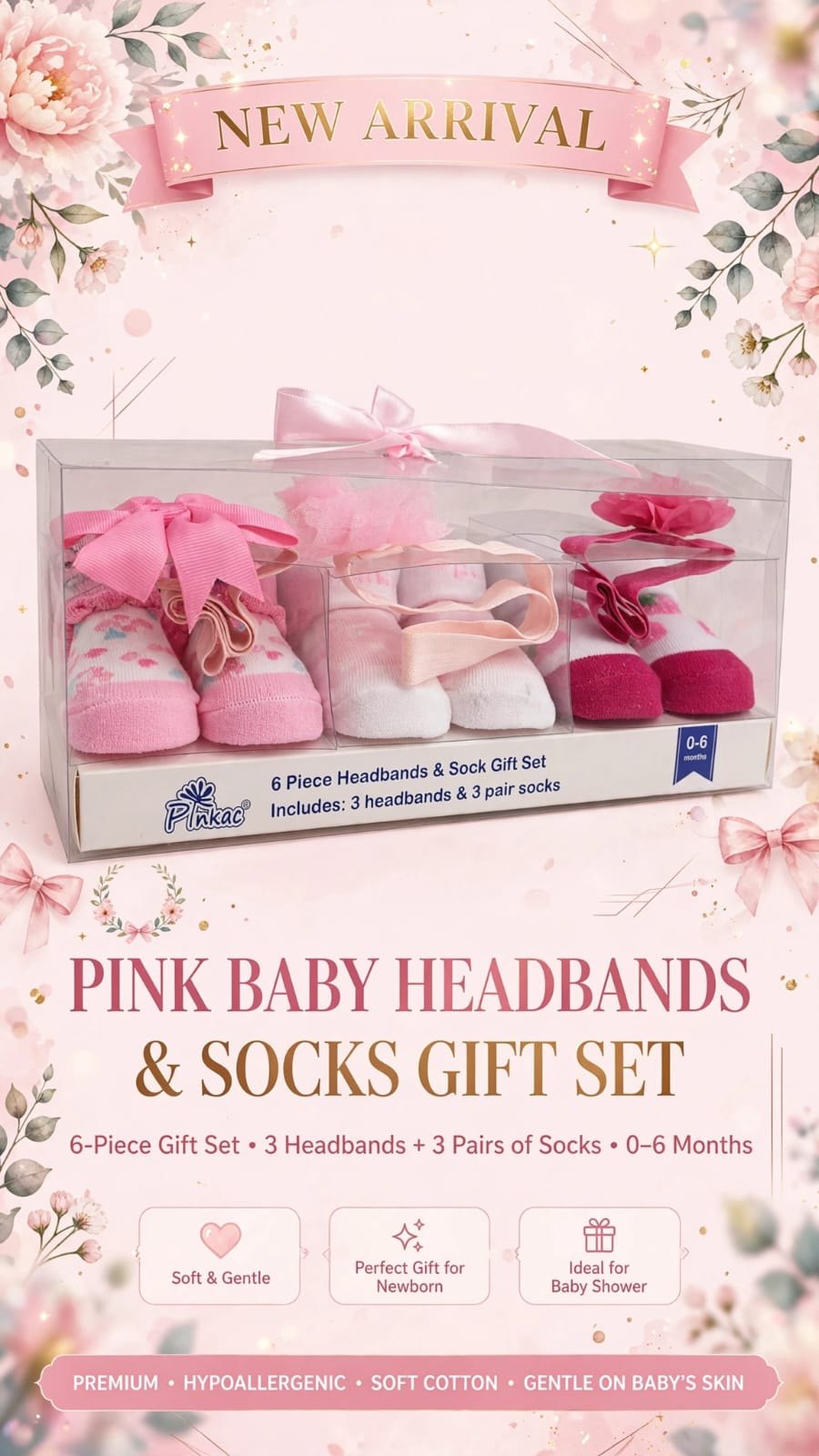 Pink Baby Headbands Socks Gift Set 6 Pcs – Belinda Store Pakistan