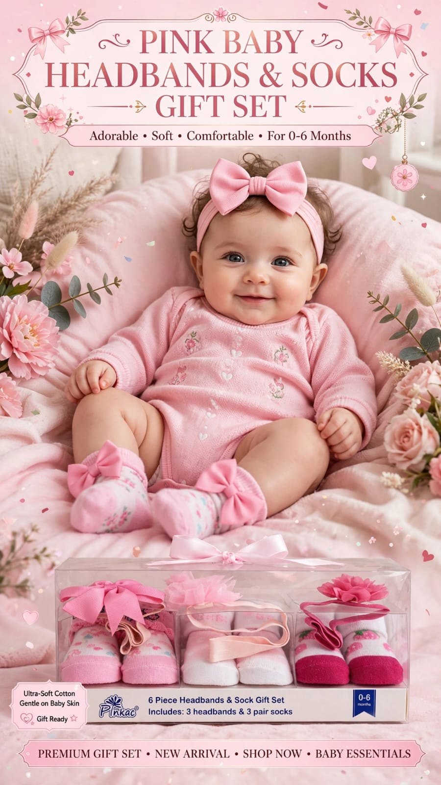 Pink Baby Headbands Socks Gift Set Baby Girl – Belinda Store Pakistan