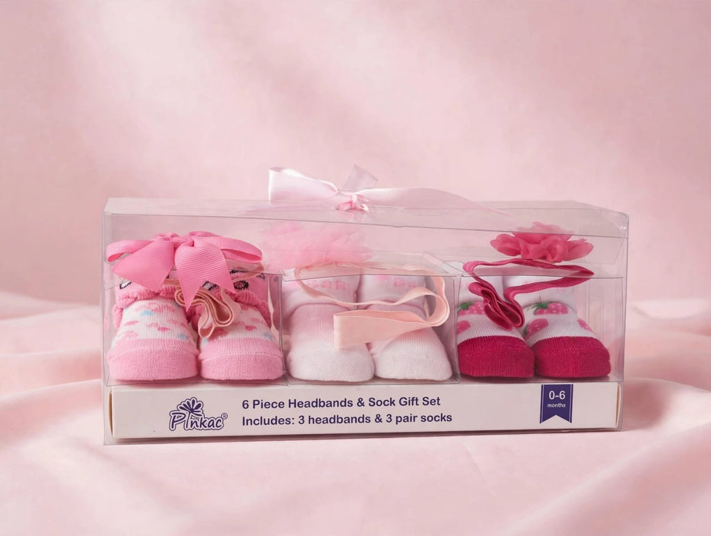 Pink Baby Headbands Socks Gift Set Box – Belinda Store Pakistan