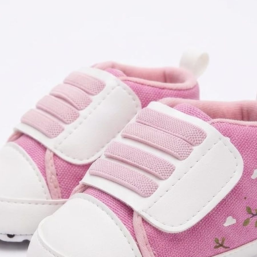 Pink Tree & Bird Velcro Baby Shoes design detail – soft sole baby shoes – Belinda Store