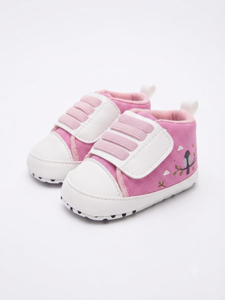 Pink Tree & Bird Velcro Baby Shoes soft sole prewalker for baby girls – Belinda Store