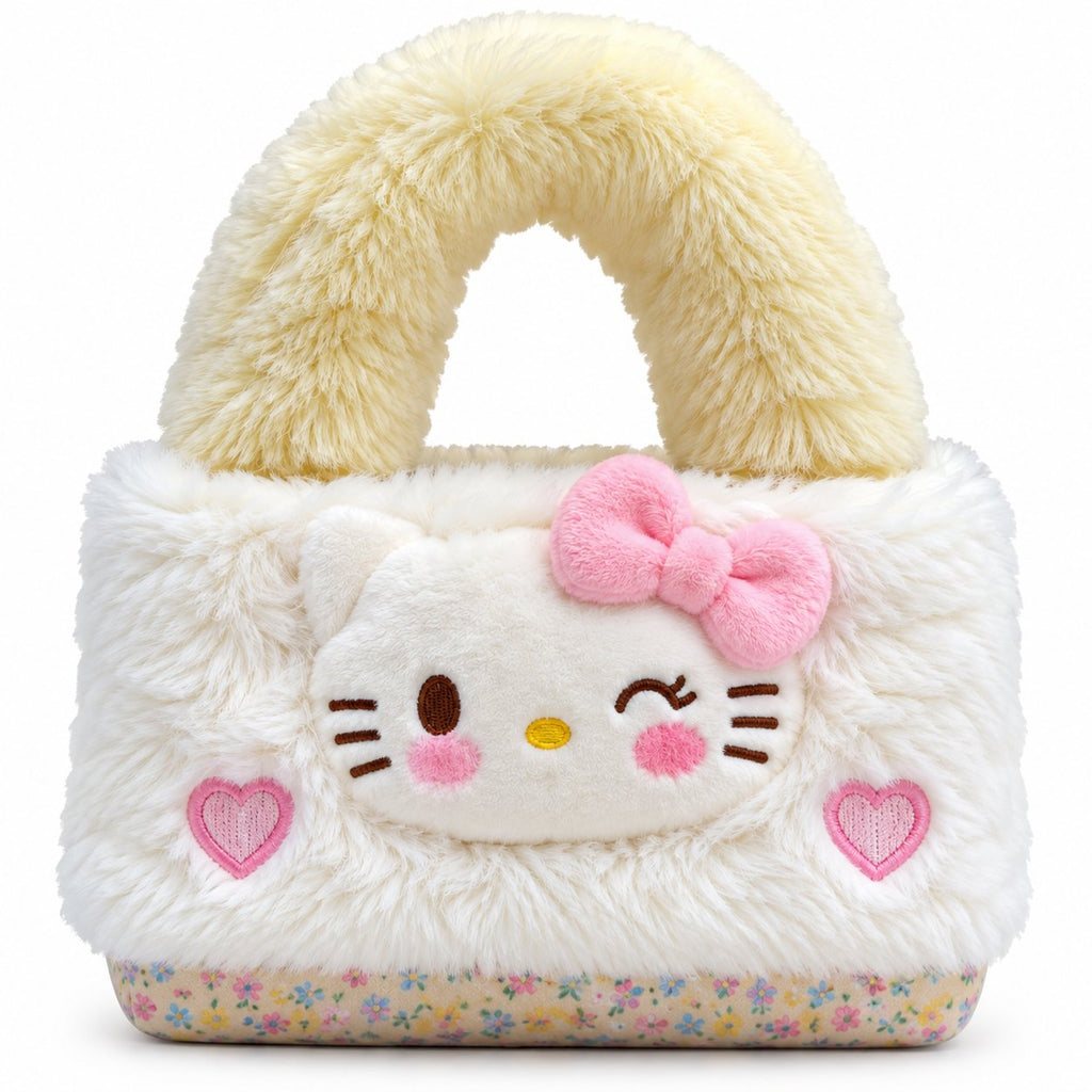 Plush Cat Face Floral Tote