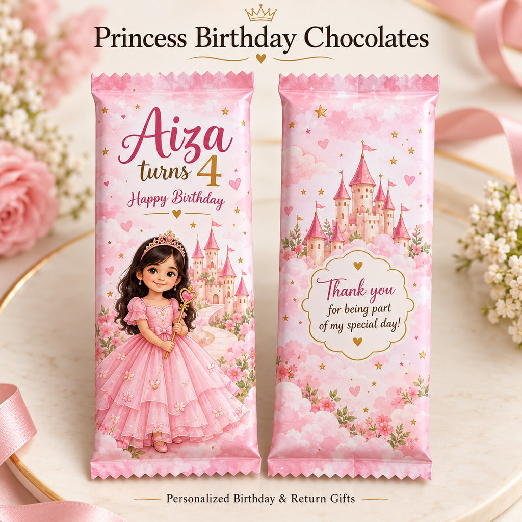 Princess theme customized birthday chocolate bar with name