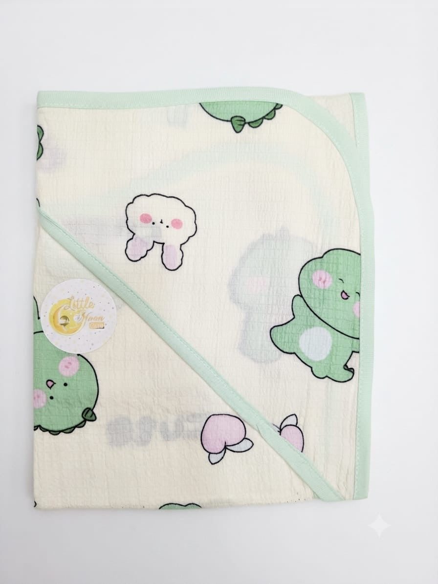 Printed cotton baby wrapping sheet mint animal