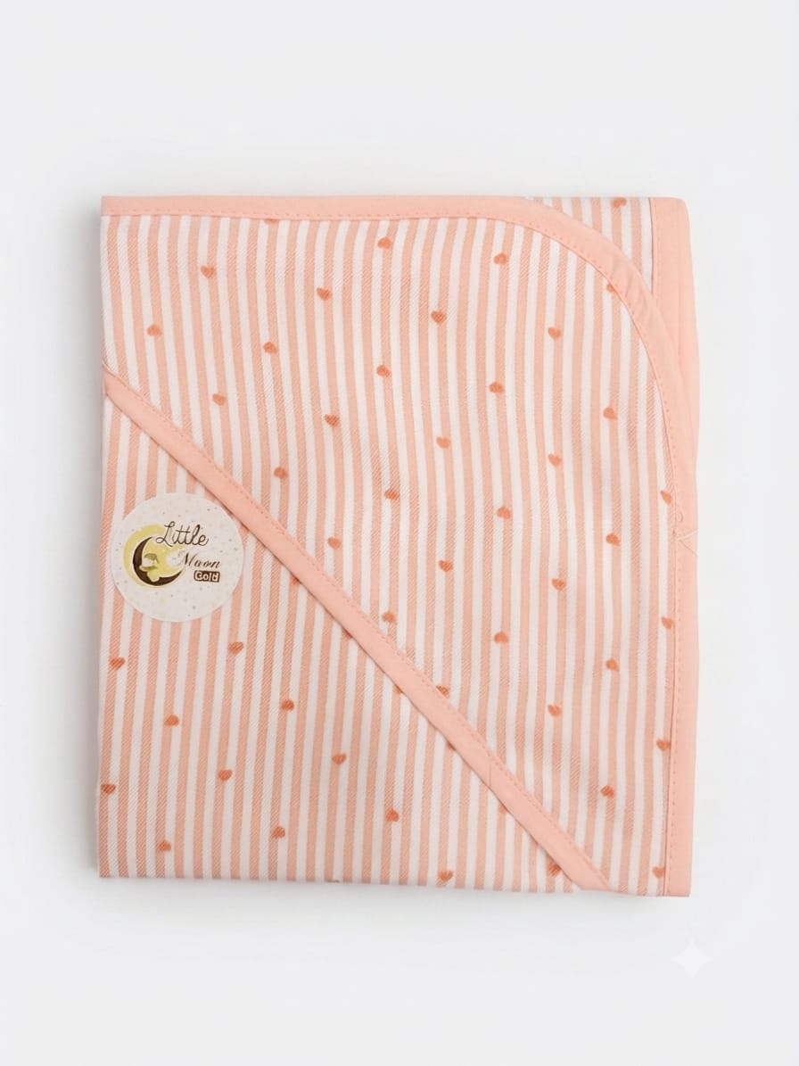 Printed cotton baby wrapping sheet peach stripe