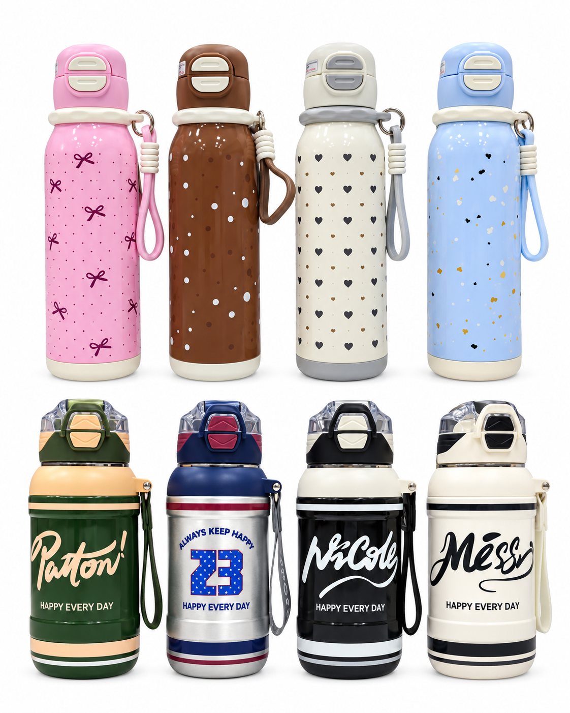 Printed Steel Bottle with Strap & Sports Bottle with Lanyard