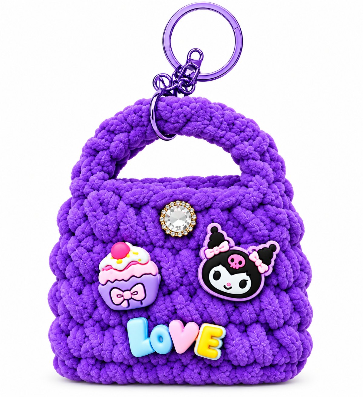 Purple Knitted LOVE Bag Keychain