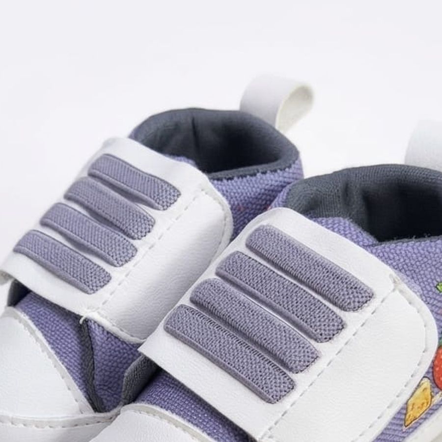 Purple Strawberry Velcro Baby Shoes design detail – soft sole baby shoes – Belinda Store