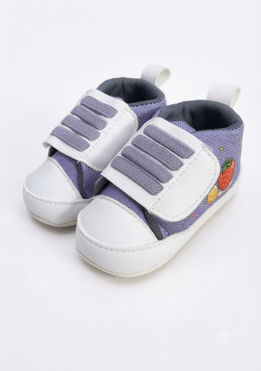 Purple Strawberry Velcro Baby Shoes soft sole prewalker for baby girls – Belinda Store
