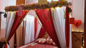 Red & White Curtain Wedding Room Decoration – Artificial Flowers - view 1