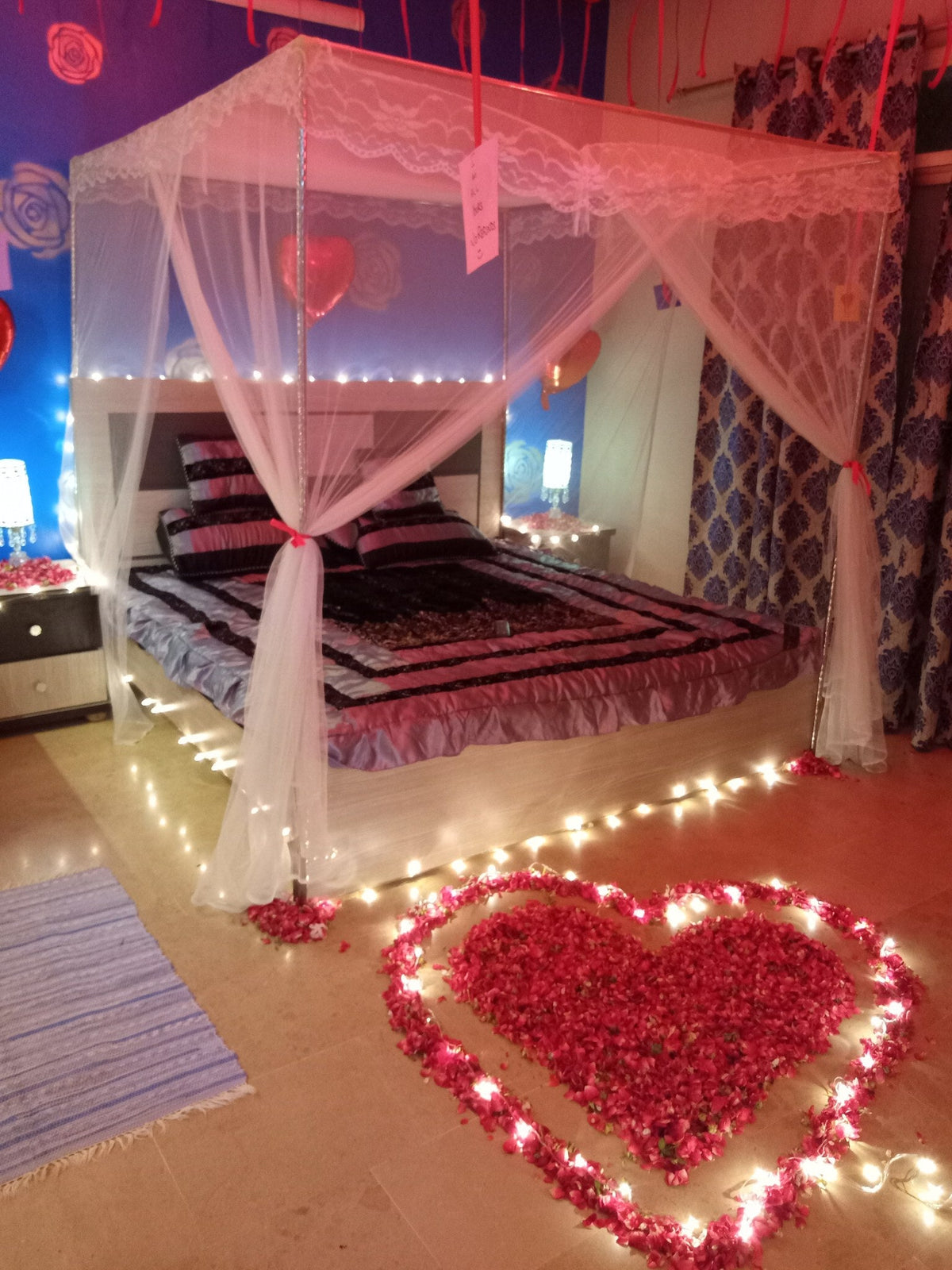 Wedding Room Decoration with Ambiance Light – Bed Net & Balloons - view 1