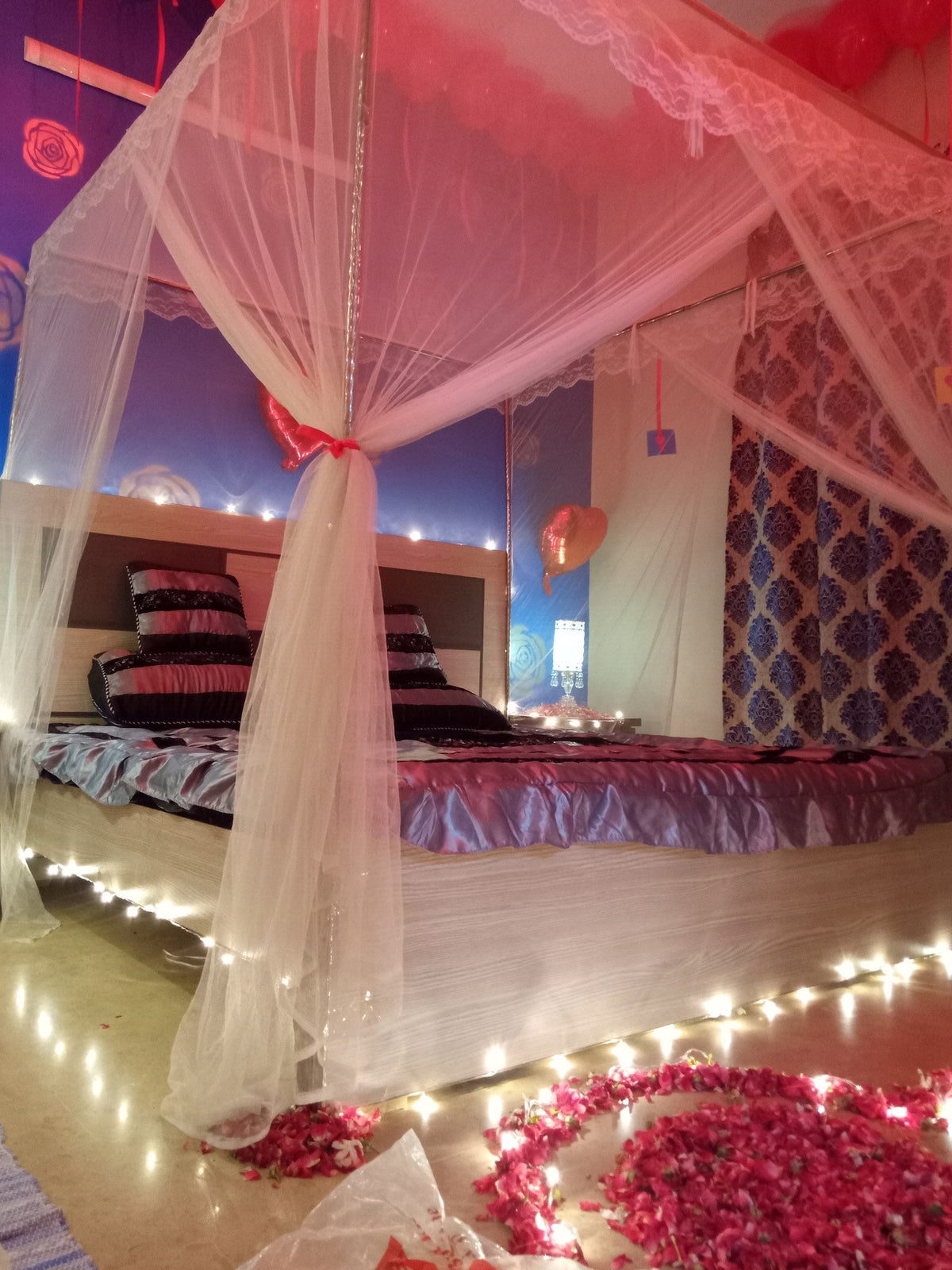 Wedding Room Decoration with Ambiance Light – Bed Net & Balloons - view 3