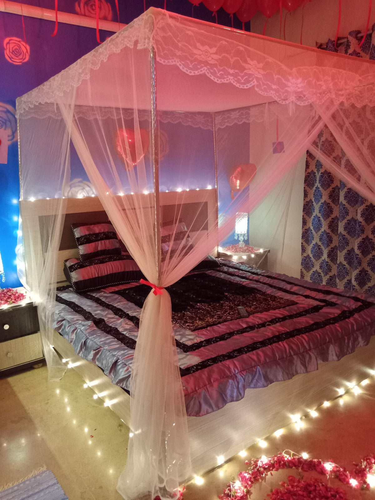 Wedding Room Decoration with Ambiance Light – Bed Net & Balloons - view 4