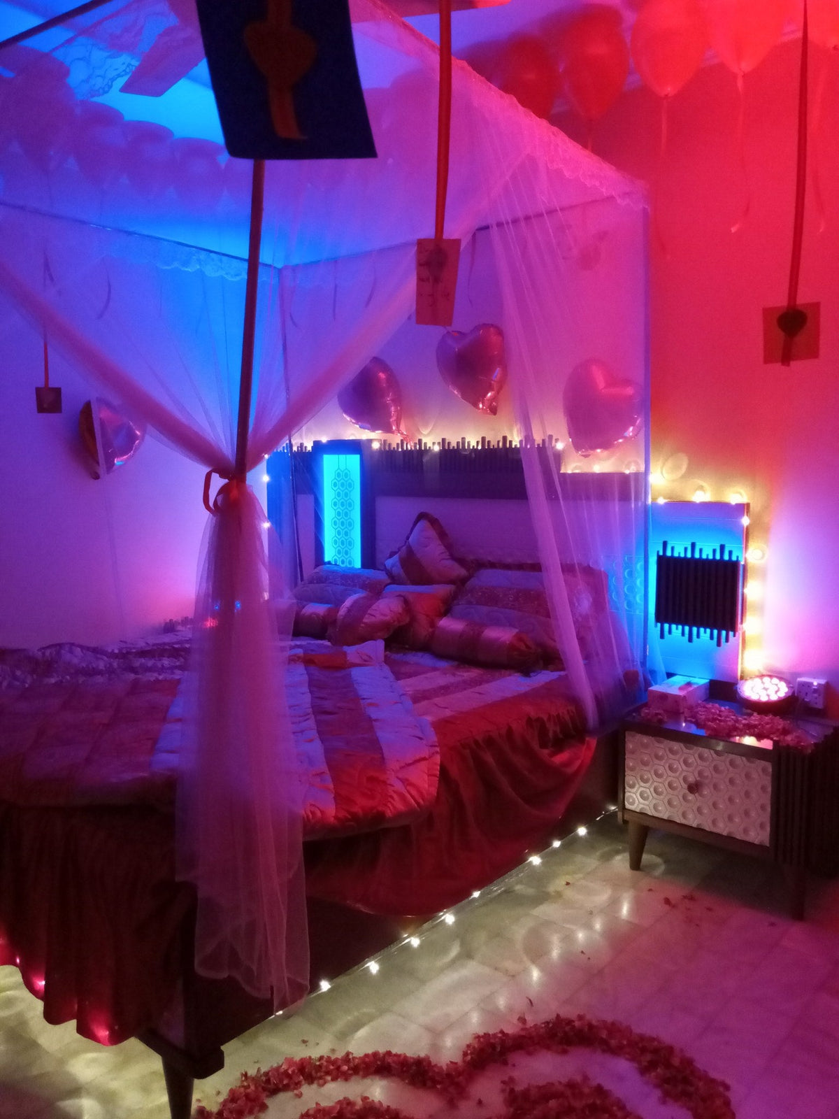 Wedding Room Decoration with Ambiance Light – Bed Net & Balloons - view 5